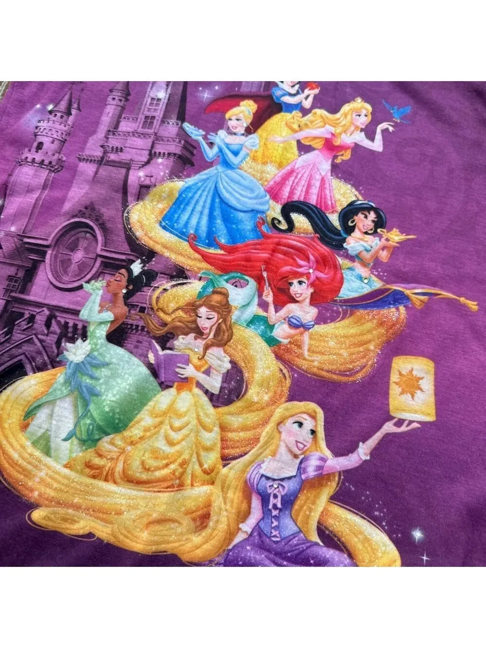 Disney Parks Purple Princess Tee Girls Medium Rapunzel Ariel Belle